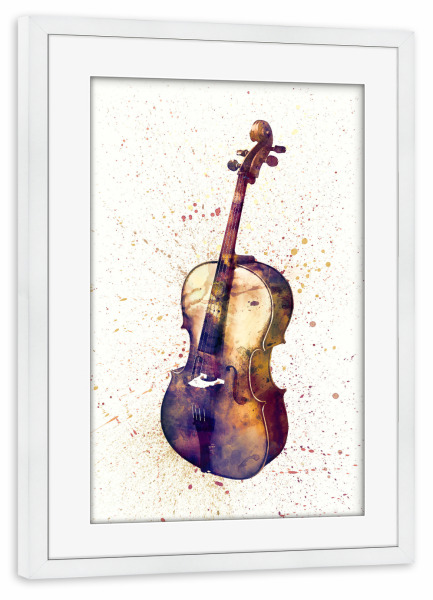 Poster mit Rahmen weiß "Cello Abstract Watercolor" artboxONE - Musik,Festivals
