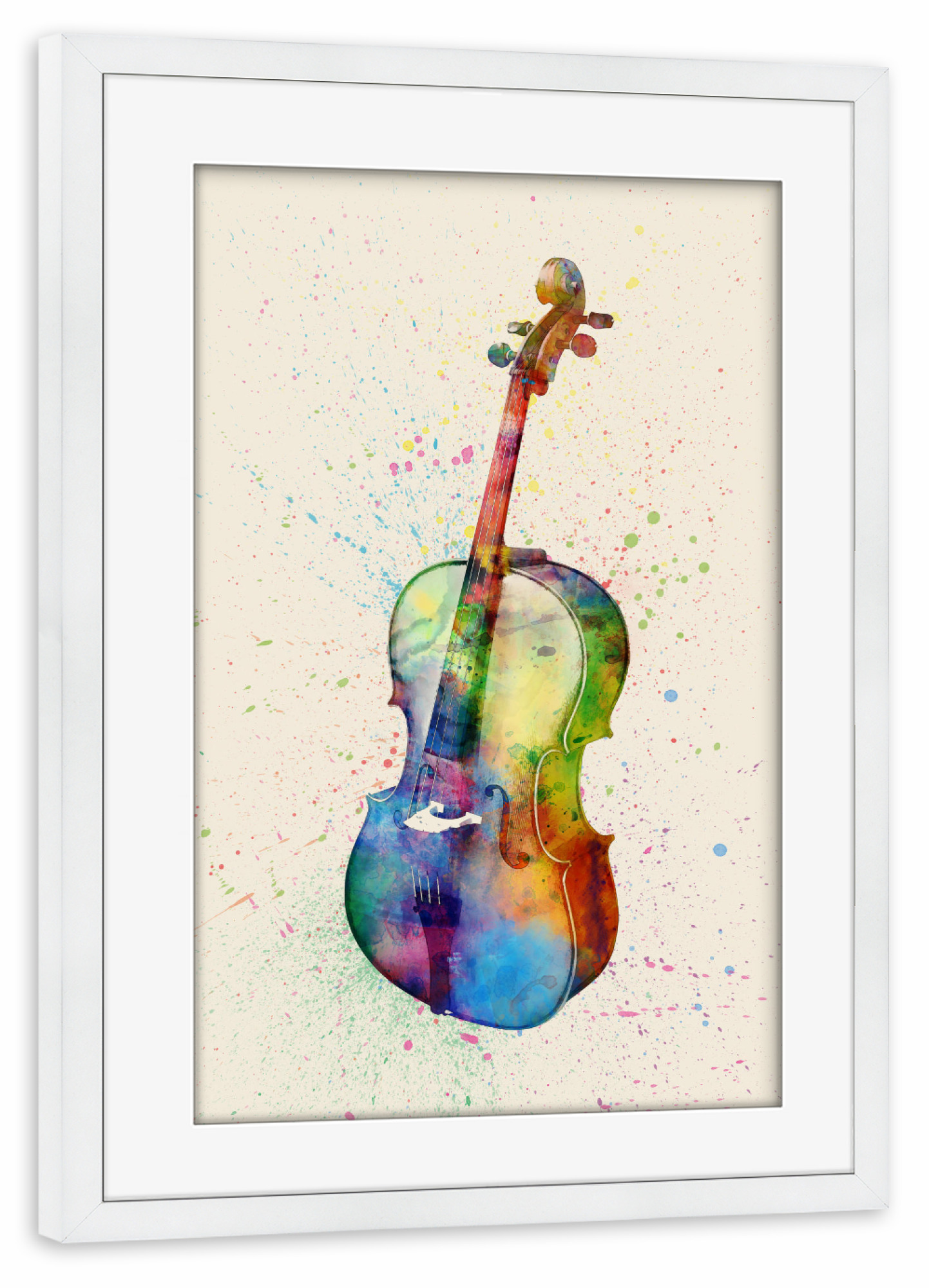 Poster mit Rahmen weiß "Cello Abstract Watercolor bunt" artboxONE - Musik,Festivals