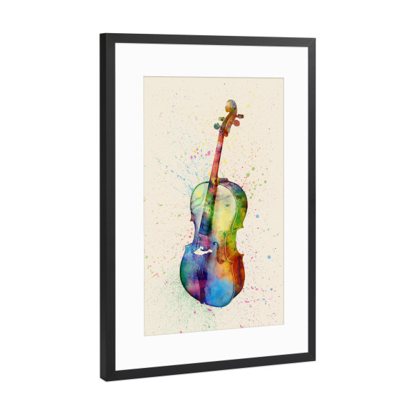 Poster mit Rahmen Schwarz (Metallic) "Cello Abstract Watercolor bunt" artboxONE - Musik,Festivals