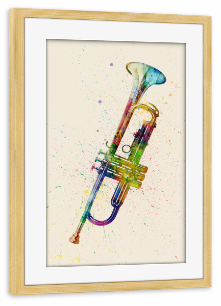 Poster mit Rahmen kiefer "Trumpet Abstract Watercolor bunt" artboxONE - Musik,Festivals