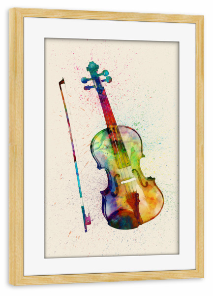 Poster mit Rahmen kiefer "Violin Abstract Watercolor bunt" artboxONE - Musik,Festivals