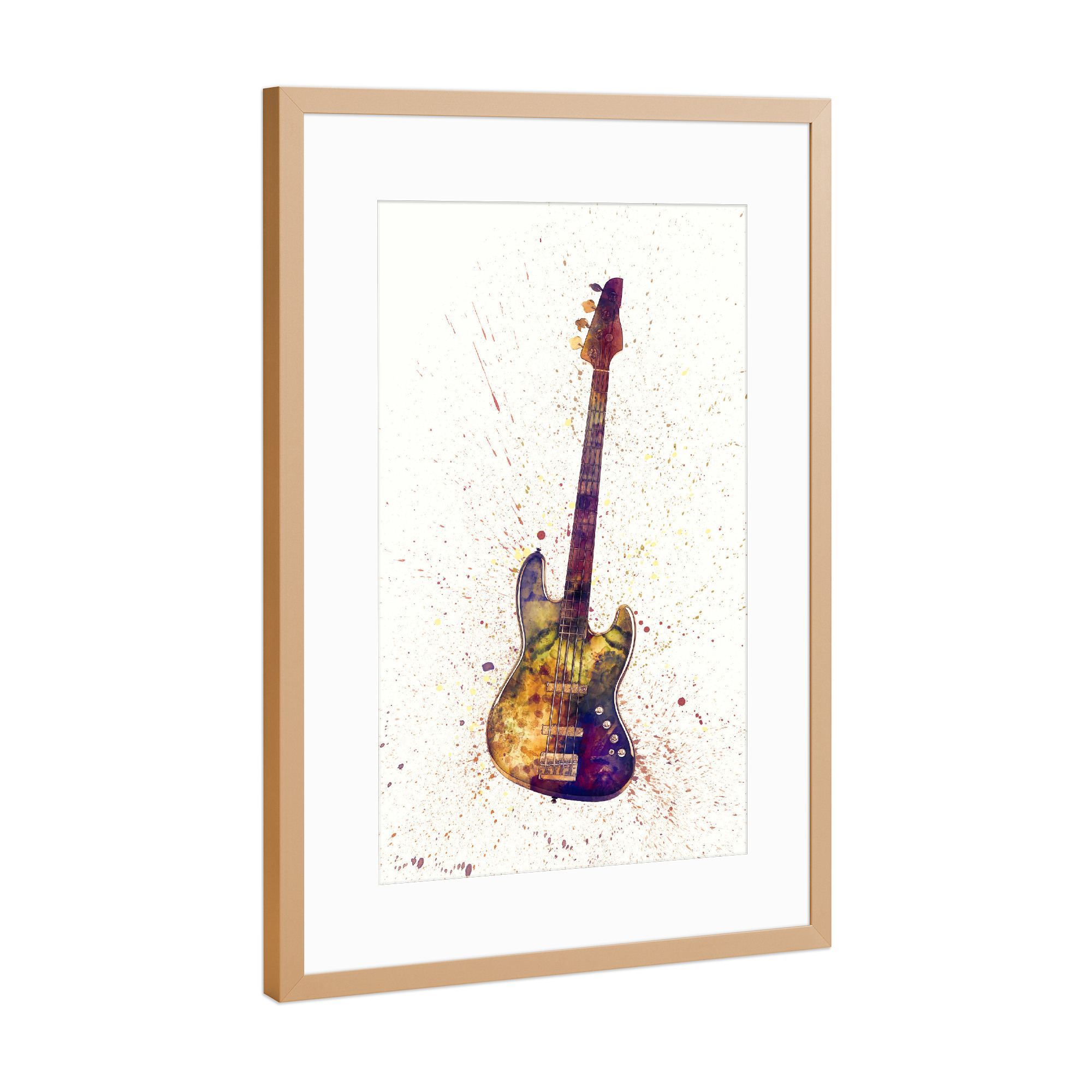 Poster mit Rahmen Kupfer "Electric Bass Guitar Abstract Watercolor" artboxONE - Musik,Festivals