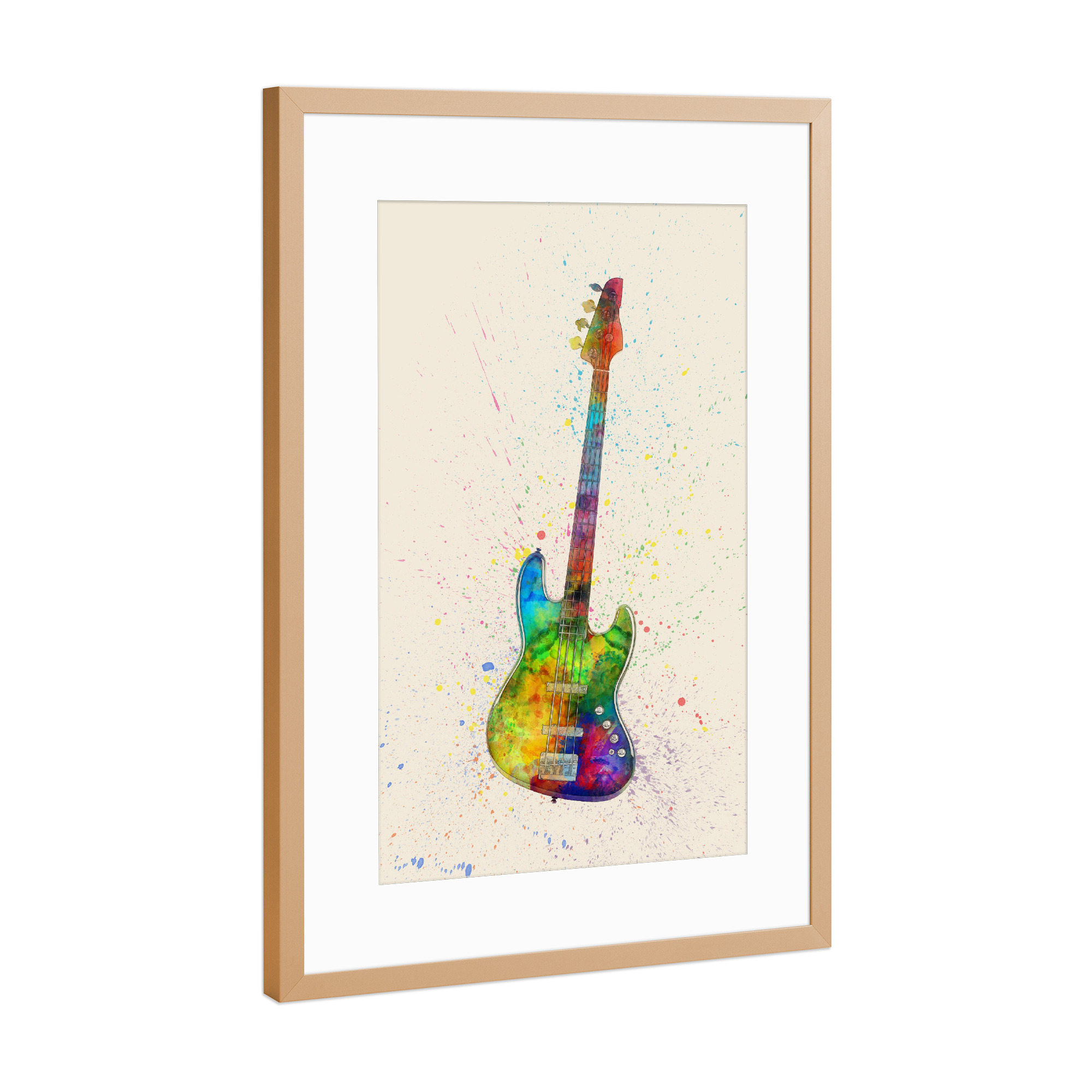 Poster mit Rahmen Kupfer "Electric Bass Guitar Abstract Watercolor bunt" artboxONE - Musik,Festivals