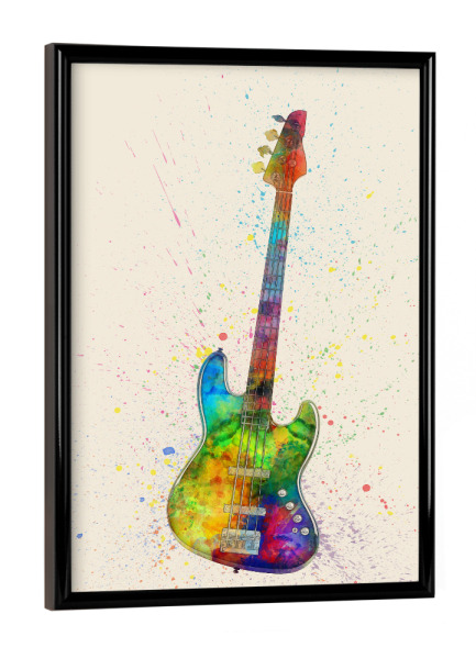 Poster mit schwarzem Rahmen "Electric Bass Guitar Abstract Watercolor bunt" artboxONE - Musik,Festivals