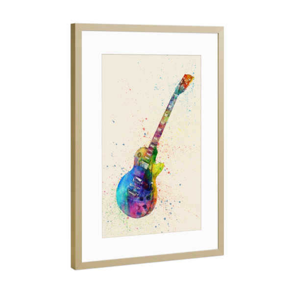 Poster mit Rahmen Gold "Electric Guitar Abstract Watercolor I bunt" artboxONE - Musik,Festivals