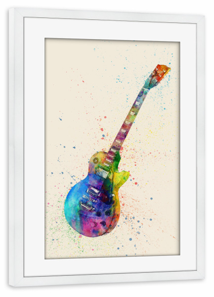 Poster mit Rahmen weiß "Electric Guitar Abstract Watercolor I bunt" artboxONE - Musik,Festivals