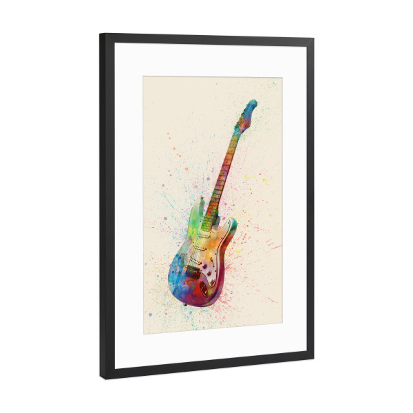 Poster mit Rahmen Schwarz (Metallic) "Electric Guitar Abstract Watercolor II bunt" artboxONE - Musik,Festivals