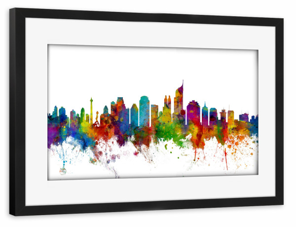 Poster mit Rahmen schwarz "Jakarta Skyline Indonesia" artboxONE - Städte,Reise,Reise / Asien