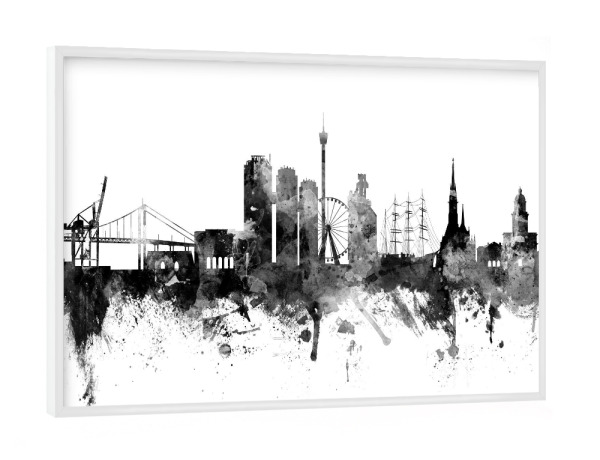Poster mit weißem Rahmen "Gothenburg Sweden Skyline bw" artboxONE - Städte,Reise,Schwarzweiß