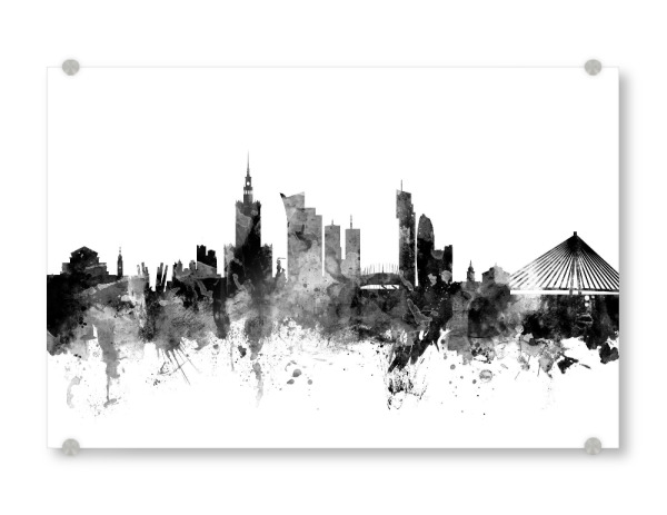 Acrylglasbild "Warsaw Poland Skyline bw" artboxONE - Städte,Reise,Schwarzweiß