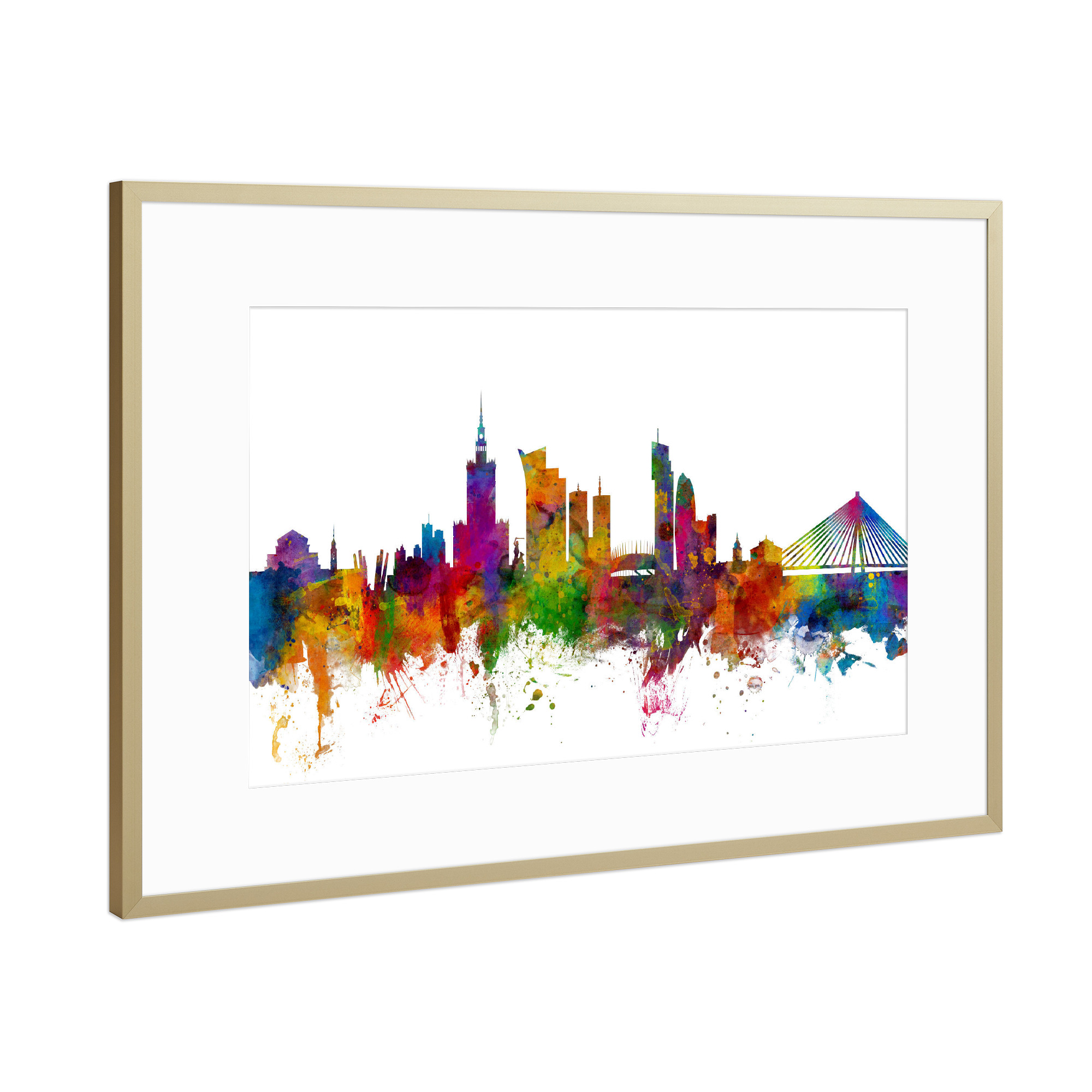 Poster mit Rahmen Gold "Warsaw Poland Skyline" artboxONE - Städte,Reise