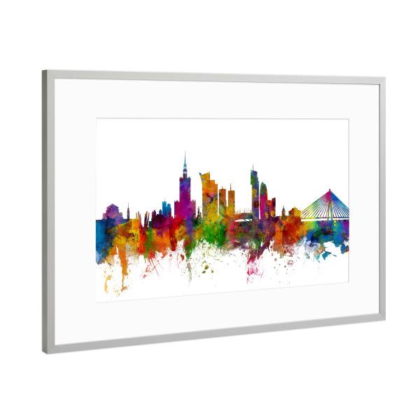 Poster mit Rahmen Silber "Warsaw Poland Skyline" artboxONE - Städte,Reise