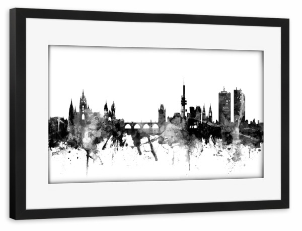 Poster mit Rahmen schwarz "Prague (Praha) Czech Republic Skyline bw" artboxONE - Städte,Reise,Schwarzweiß,Städte / Prag
