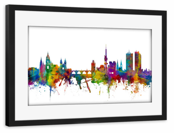 Poster mit Rahmen schwarz "Prague (Praha) Czech Republic Skyline" artboxONE - Städte,Reise,Städte / Prag
