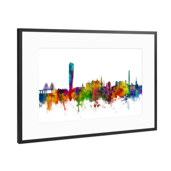 Poster mit Rahmen Schwarz (Metallic) "Malmo Sweden Skyline" artboxONE - Städte,Reise