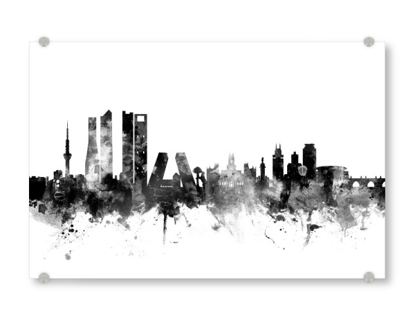 Acrylglasbild "Madrid Spain Skyline bw" artboxONE - Städte,Reise,Schwarzweiß