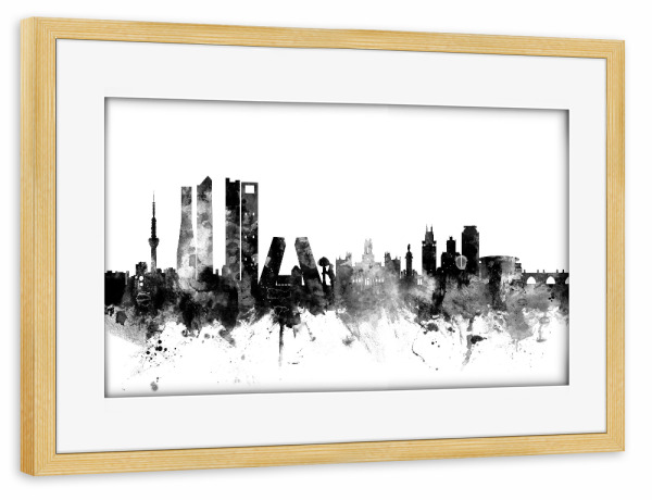 Poster mit Rahmen kiefer "Madrid Spain Skyline bw" artboxONE - Städte,Reise,Schwarzweiß