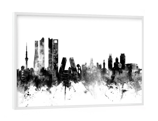 Poster mit weißem Rahmen "Madrid Spain Skyline bw" artboxONE - Städte,Reise,Schwarzweiß