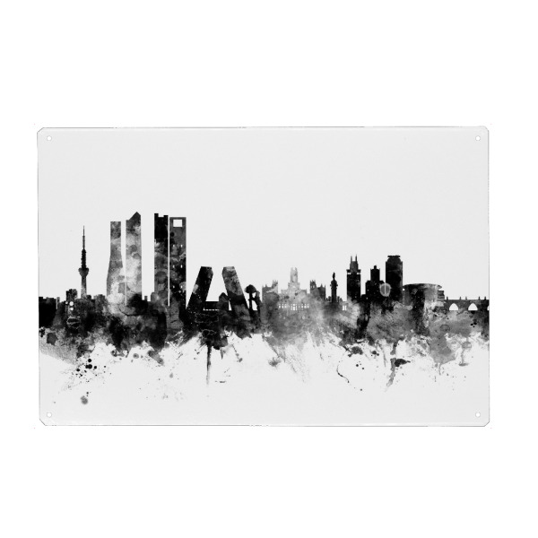 Holzbild "Madrid Spain Skyline bw" artboxONE - Städte,Reise,Schwarzweiß
