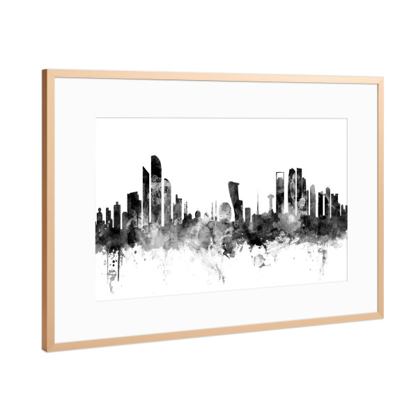 Poster mit Rahmen Kupfer "Abu Dhabi Skyline bw" artboxONE - Städte,Reise,Schwarzweiß,Reise / Asien