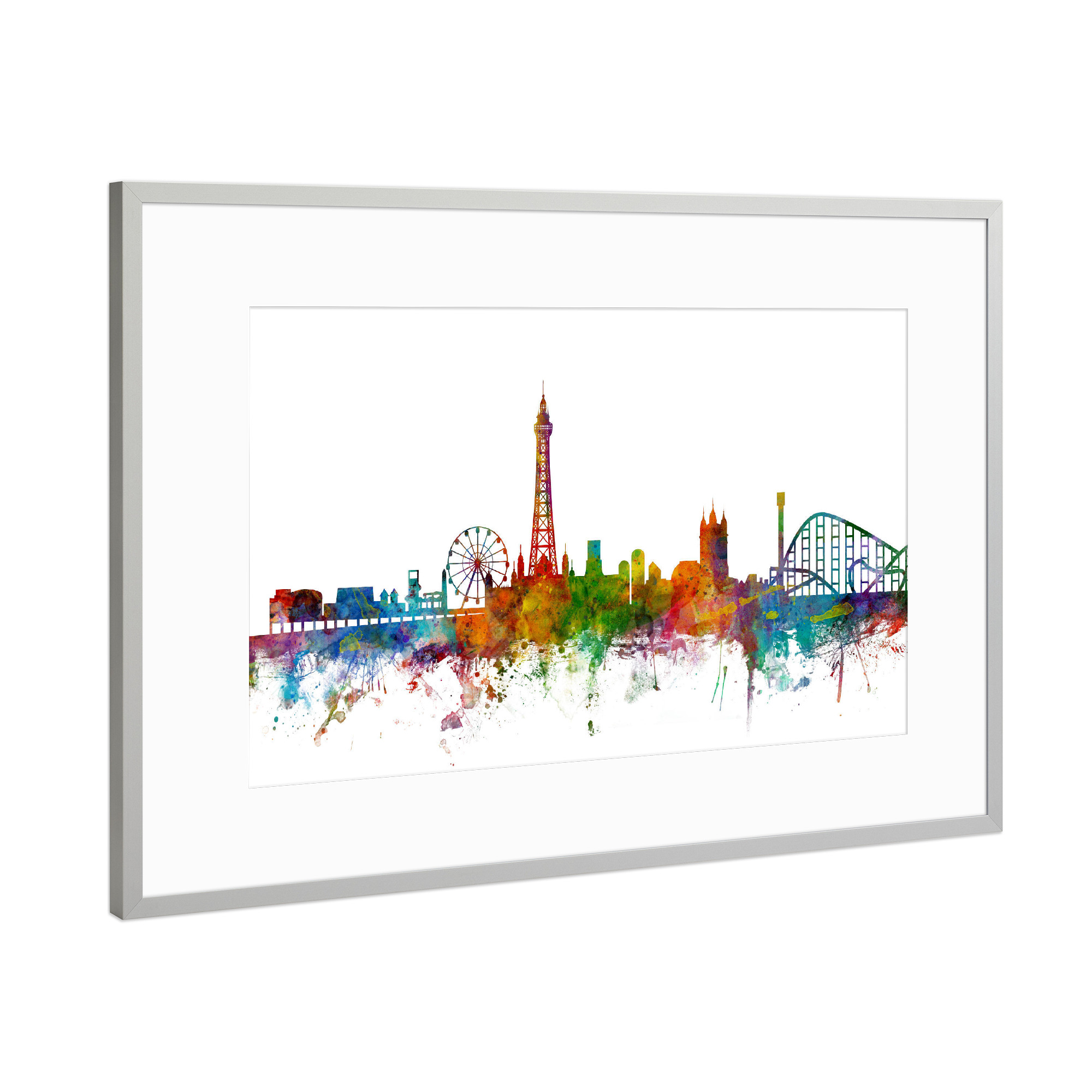 Poster mit Rahmen Silber "Blackpool England Skyline" artboxONE - Städte,Reise
