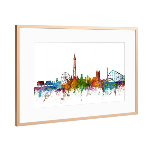 Poster mit Rahmen Kupfer "Blackpool England Skyline" artboxONE - Städte,Reise