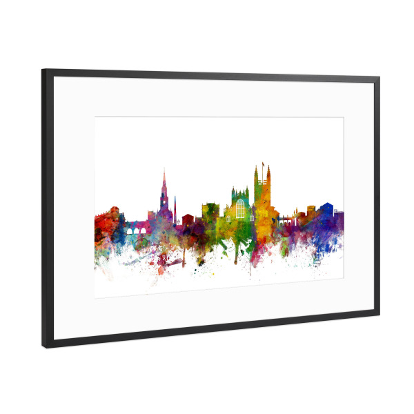 Poster mit Rahmen Schwarz (Metallic) "Bath England Skyline Cityscape" artboxONE - Städte,Reise