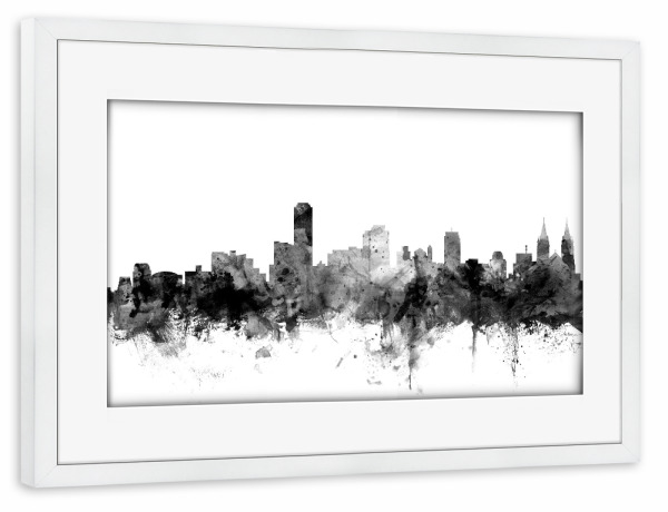 Poster mit Rahmen weiß "Adelaide Australia Skyline" artboxONE - Städte,Reise,Schwarzweiß