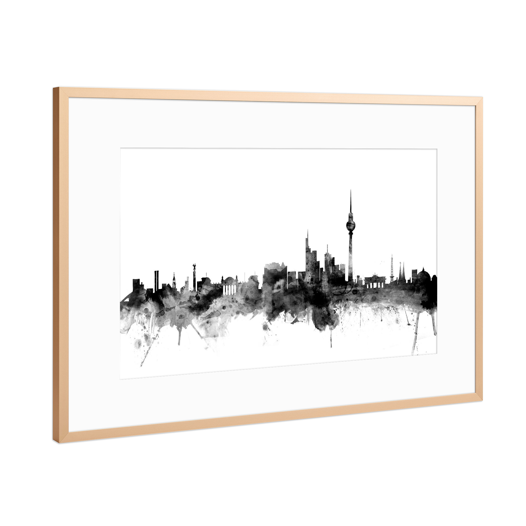 Poster mit Rahmen Kupfer "Berlin Germany Skyline" artboxONE - Städte,Städte / Berlin,Reise,Schwarzweiß - Berlin,Germany,Skyline,Schwarzweiß,City,Stadt