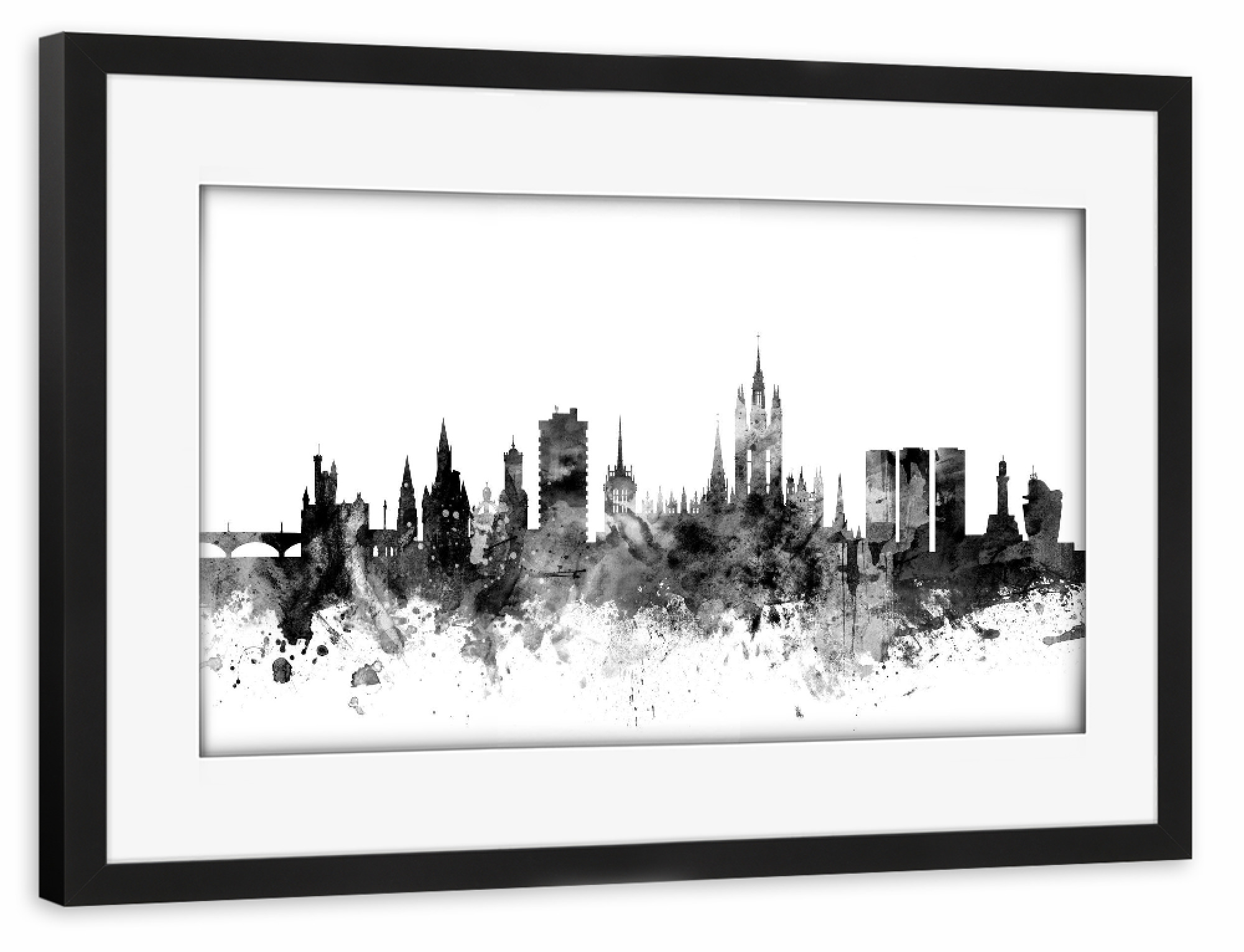 Poster mit Rahmen schwarz "Aberdeen Scotland Skyline bw" artboxONE - Städte,Reise,Schwarzweiß
