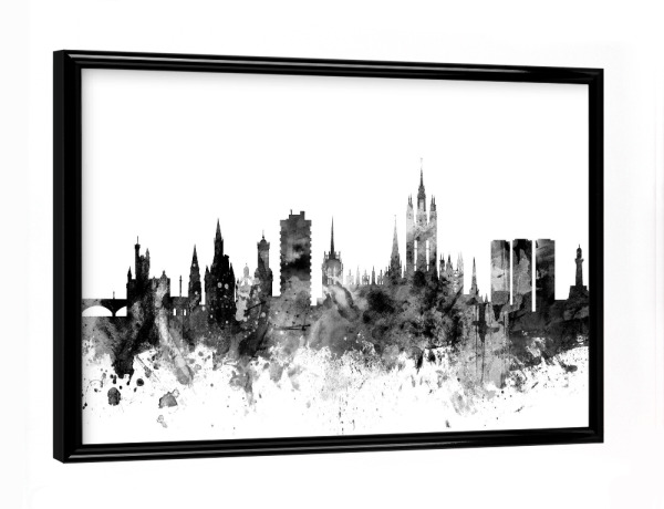 Poster mit schwarzem Rahmen "Aberdeen Scotland Skyline bw" artboxONE - Städte,Reise,Schwarzweiß