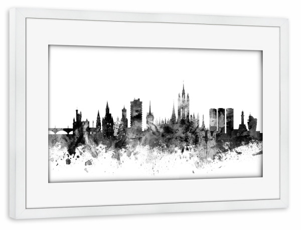 Poster mit Rahmen weiß "Aberdeen Scotland Skyline bw" artboxONE - Städte,Reise,Schwarzweiß