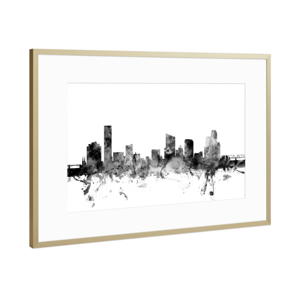 Poster mit Rahmen Gold "Grand Rapids Michigan Skyline" artboxONE - Städte,Reise,Schwarzweiß