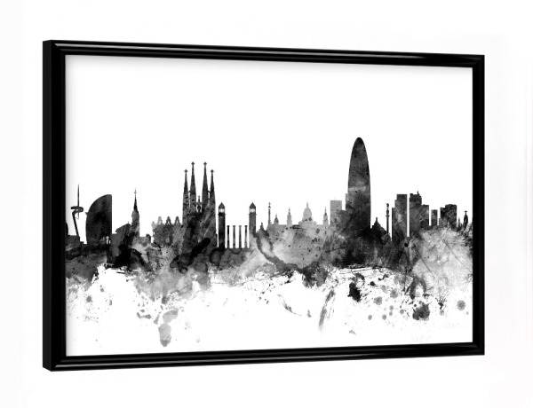 Poster mit schwarzem Rahmen "Barcelona Spain Skyline" artboxONE - Städte,Reise,Schwarzweiß,Städte / Barcelona