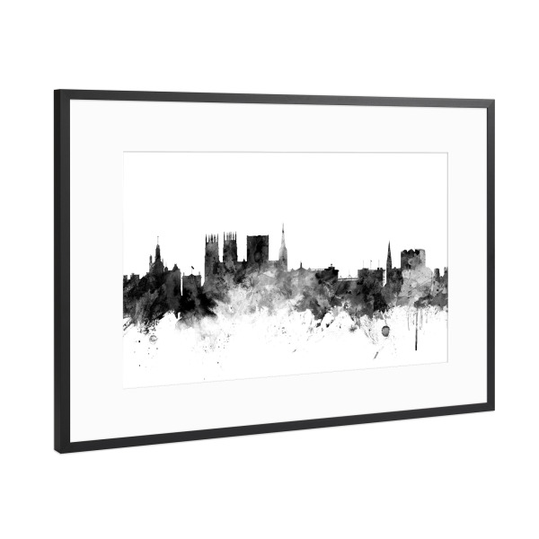 Poster mit Rahmen Schwarz (Metallic) "York England Skyline bw" artboxONE - Städte,Reise,Schwarzweiß