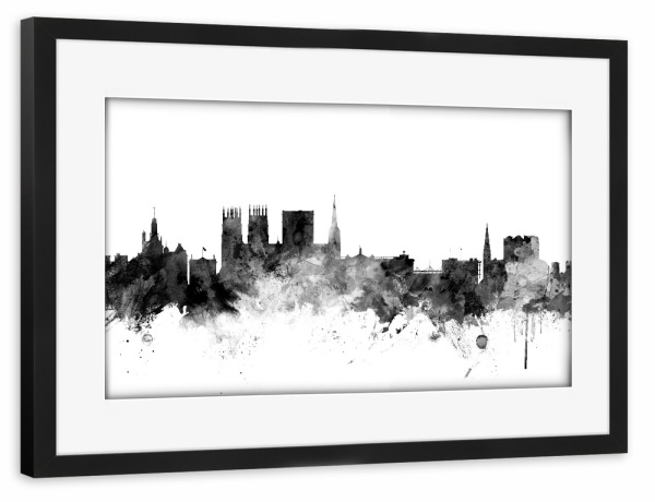 Poster mit Rahmen schwarz "York England Skyline bw" artboxONE - Städte,Reise,Schwarzweiß