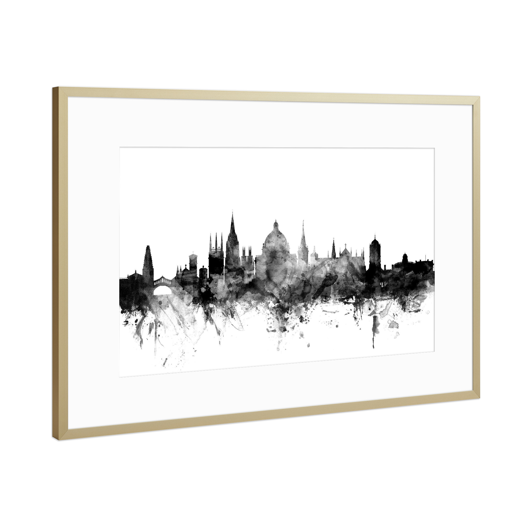 Poster mit Rahmen Gold "Oxford England Skyline bw" artboxONE - Städte,Reise,Schwarzweiß