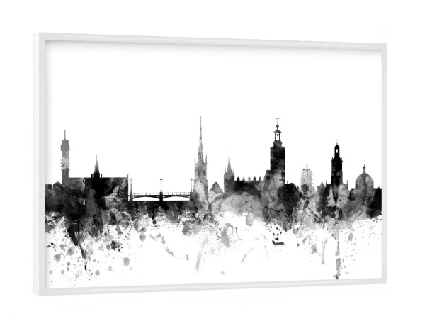 Poster mit weißem Rahmen "Stockholm Sweden Skyline" artboxONE - Städte,Reise,Schwarzweiß,Städte / Stockholm