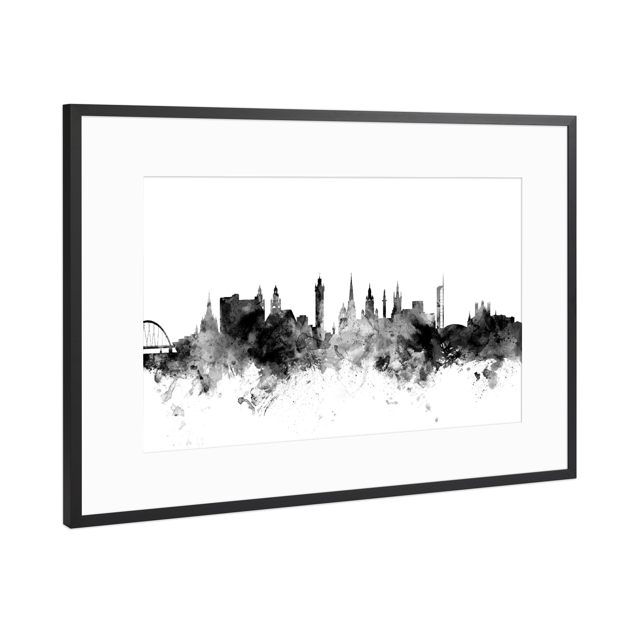 Poster mit Rahmen Schwarz (Metallic) "Glasgow Scotland Skyline 3" artboxONE - Städte,Reise,Schwarzweiß