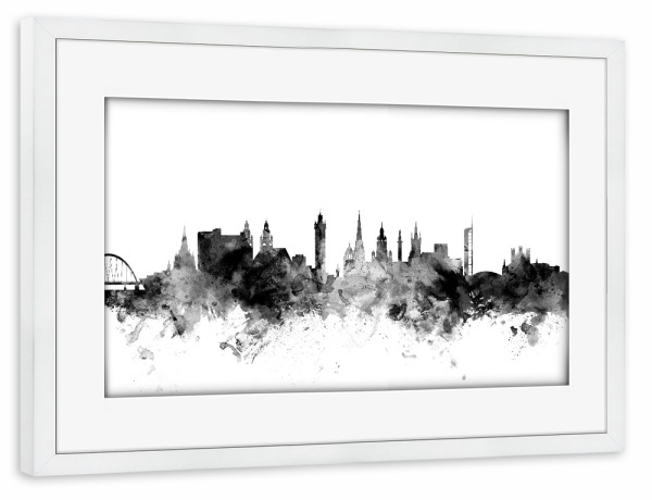 Poster mit Rahmen weiß "Glasgow Scotland Skyline 3" artboxONE - Städte,Reise,Schwarzweiß