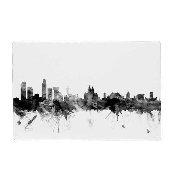 Metall Poster "Liverpool England Skyline 3" artboxONE - Städte,Reise,Schwarzweiß