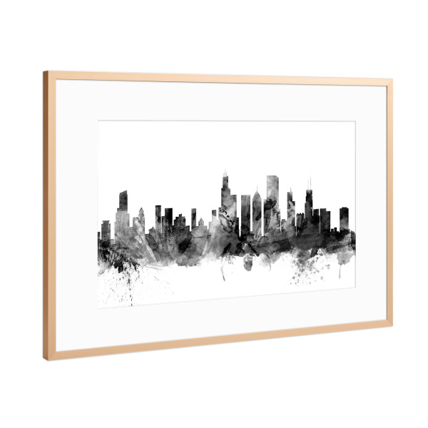 Poster mit Rahmen Kupfer "Chicago Illinois Skyline" artboxONE - Städte,Reise,Schwarzweiß,Städte / Chicago