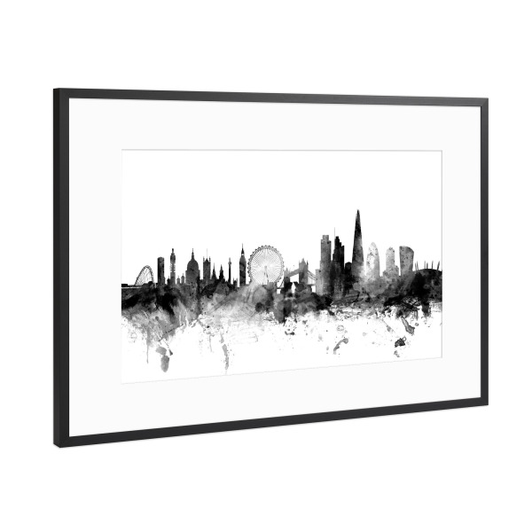 Poster mit Rahmen Schwarz (Metallic) "London England Skyline 3" artboxONE - Städte,Städte / London,Reise,Schwarzweiß