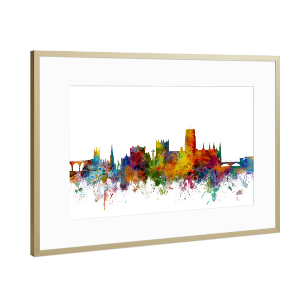 Poster mit Rahmen Gold "Durham England Skyline Cityscape" artboxONE - Städte,Reise
