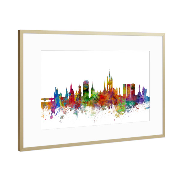 Poster mit Rahmen Gold "Aberdeen Scotland Skyline" artboxONE - Städte,Reise