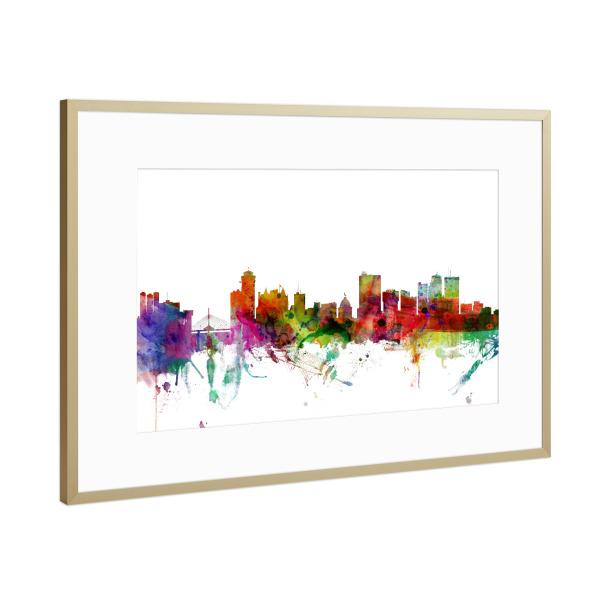 Poster mit Rahmen Gold "Winnipeg Canada Skyline" artboxONE - Städte,Reise