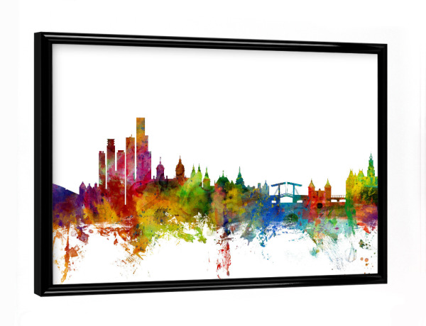 Poster mit schwarzem Rahmen "Amsterdam The Netherlands Skyline" artboxONE - Städte,Reise,Städte / Amsterdam