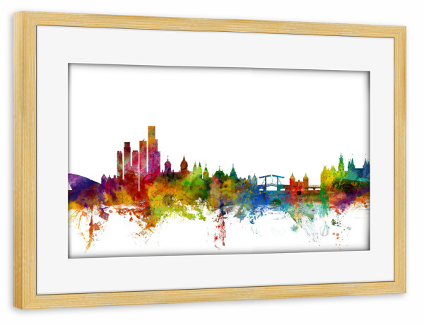Poster mit Rahmen kiefer "Amsterdam The Netherlands Skyline" artboxONE - Städte,Reise,Städte / Amsterdam