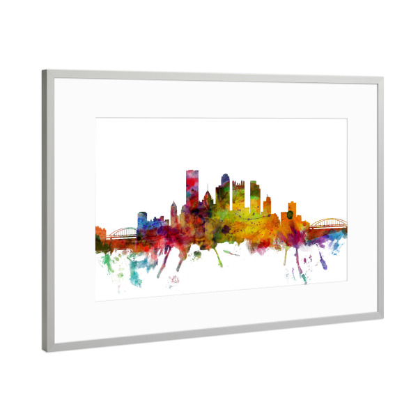 Poster mit Rahmen Silber "Pittsburgh Pennsylvania Skyline" artboxONE - Städte,Reise