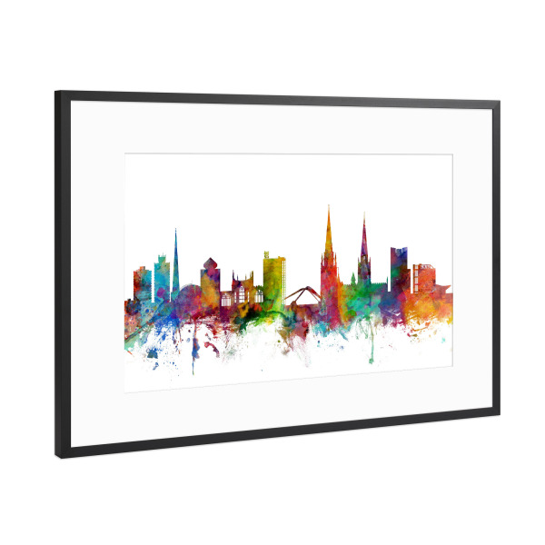 Poster mit Rahmen Schwarz (Metallic) "Coventry England Skyline" artboxONE - Städte,Reise